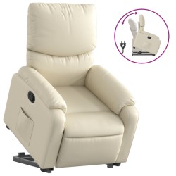 vidaXL Sillón reclinable elevable cuero artificial color crema