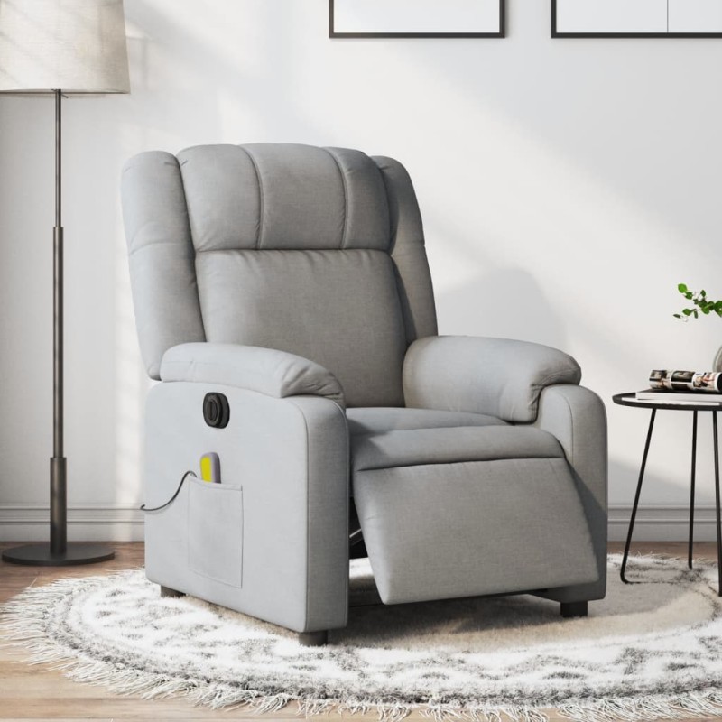 vidaXL Sillón reclinable de masaje eléctrico tela gris claro vidaXL Sillón reclinable de masaje eléctrico tela gris claro