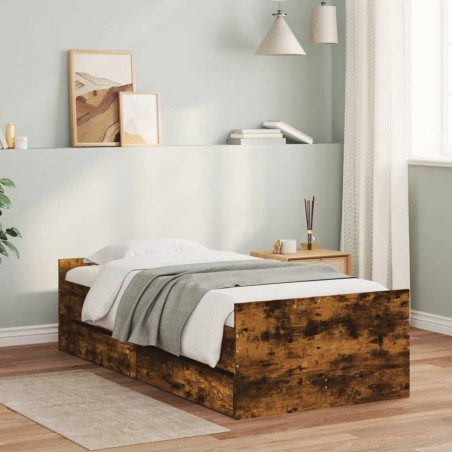 vidaXL Estructura de cama con cajones roble ahumado 100x200 cm