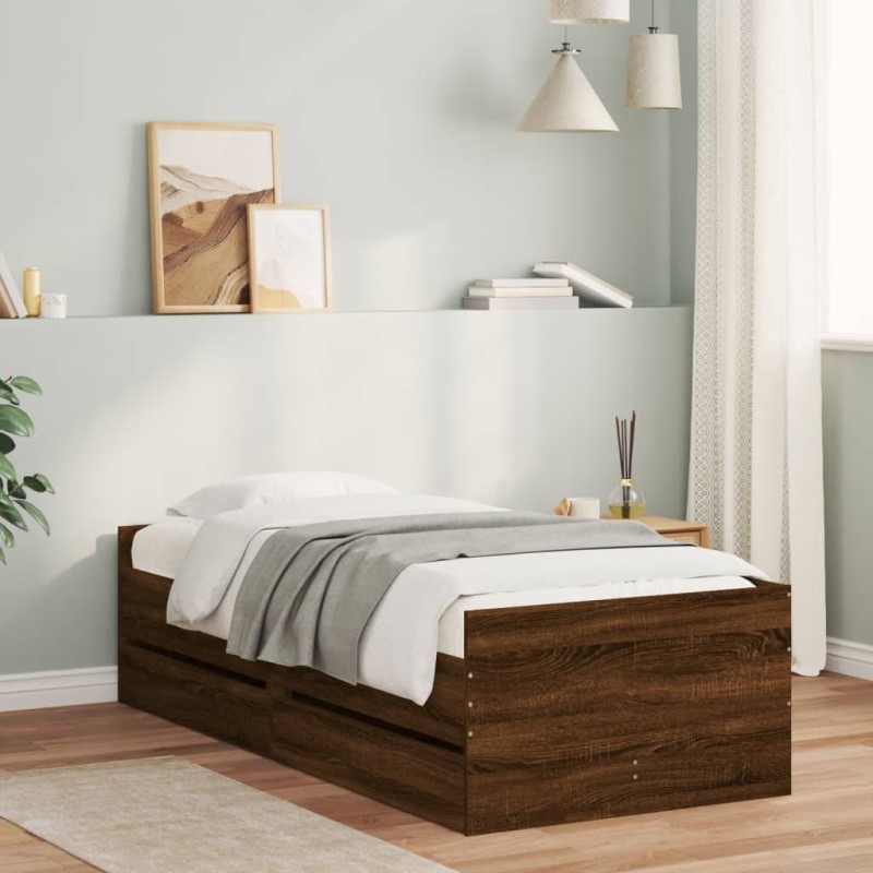 vidaXL Estructura de cama con cajones roble marrón 75x190 cm vidaXL Estructura de cama con cajones roble marrón 75x190 cm