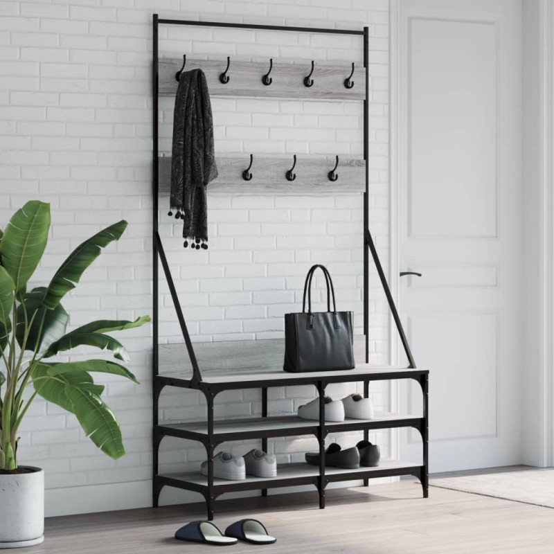 vidaXL Perchero con zapatero gris Sonoma 100x40x184 cm