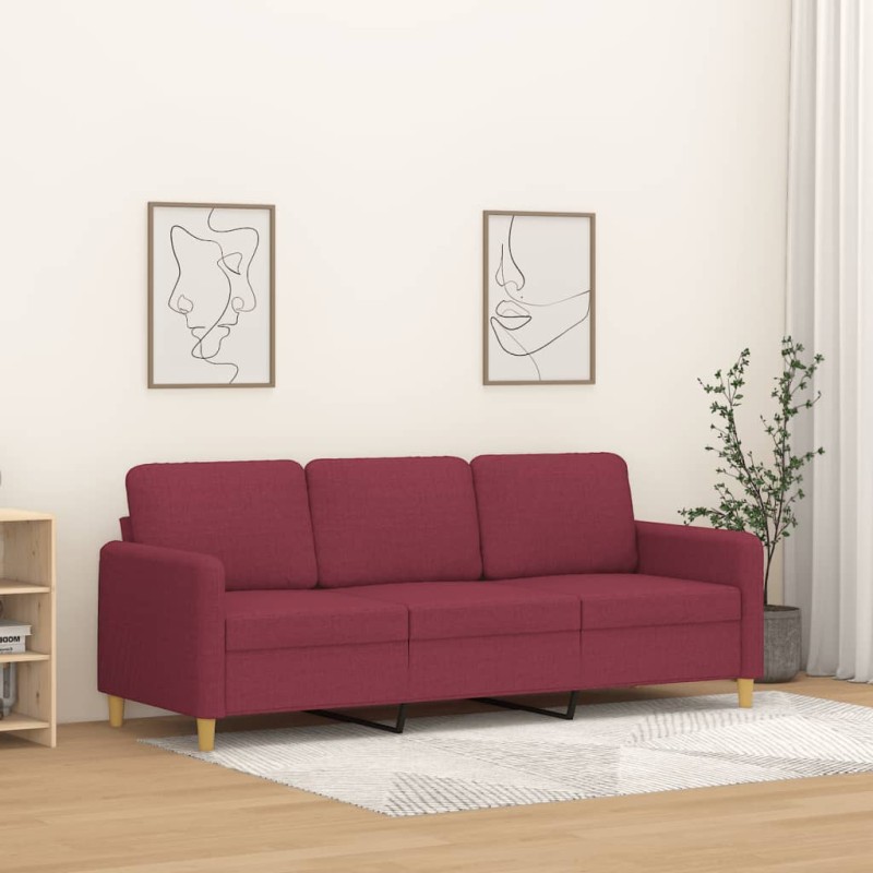 vidaXL Sofá de 3 plazas de tela rojo tinto 180 cm vidaXL Sofá de 3 plazas de tela rojo tinto 180 cm