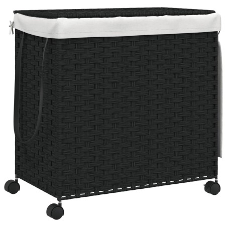 vidaXL Cesto para ropa sucia con ruedas ratán negro 60x35x60,5 cm