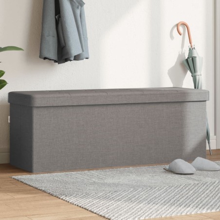 vidaXL Banco de almacenaje plegable de lino sintético gris claro