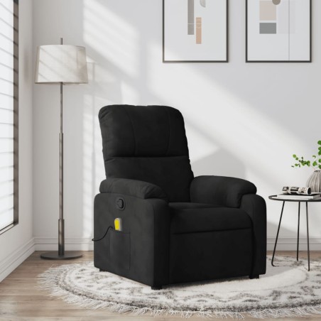 vidaXL Sillón reclinable de masaje tela de microfibra negro