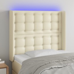 vidaXL Cabecero con LED cuero sintético color crema 93x16x118/128 cm