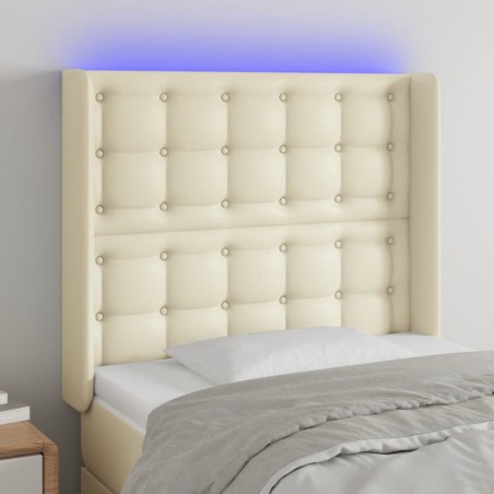 vidaXL Cabecero con LED cuero sintético color crema 93x16x118/128 cm