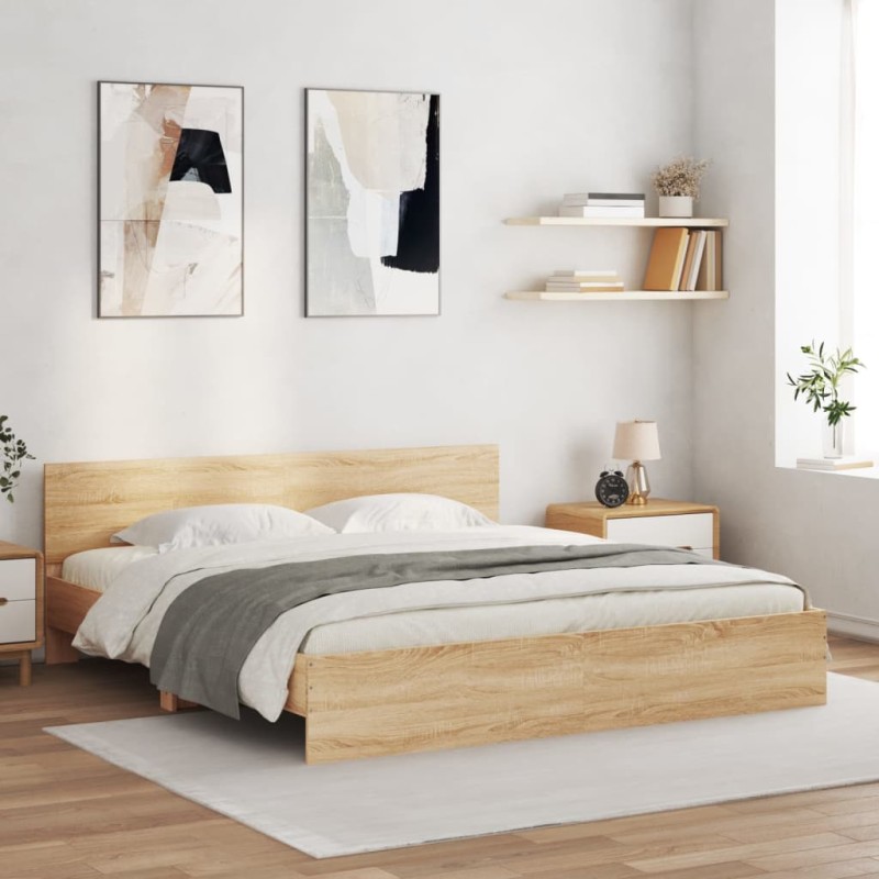 vidaXL Estructura de cama con cabecero roble Sonoma 160x200 cm vidaXL Estructura de cama con cabecero roble Sonoma 160x200 cm
