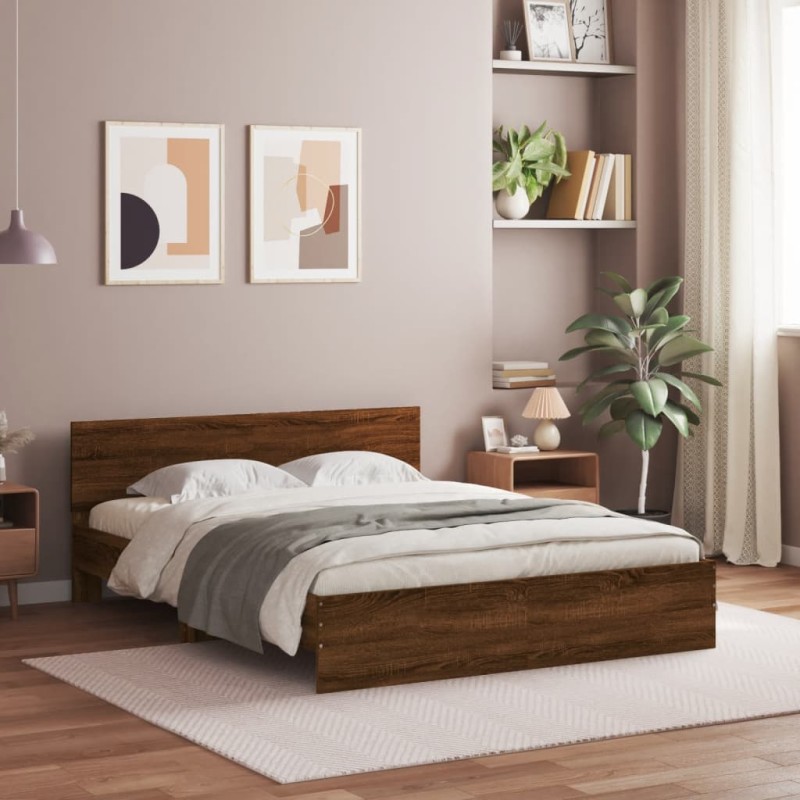 vidaXL Estructura de cama con cabecero marrón roble 140x190 cm vidaXL Estructura de cama con cabecero marrón roble 140x190 cm
