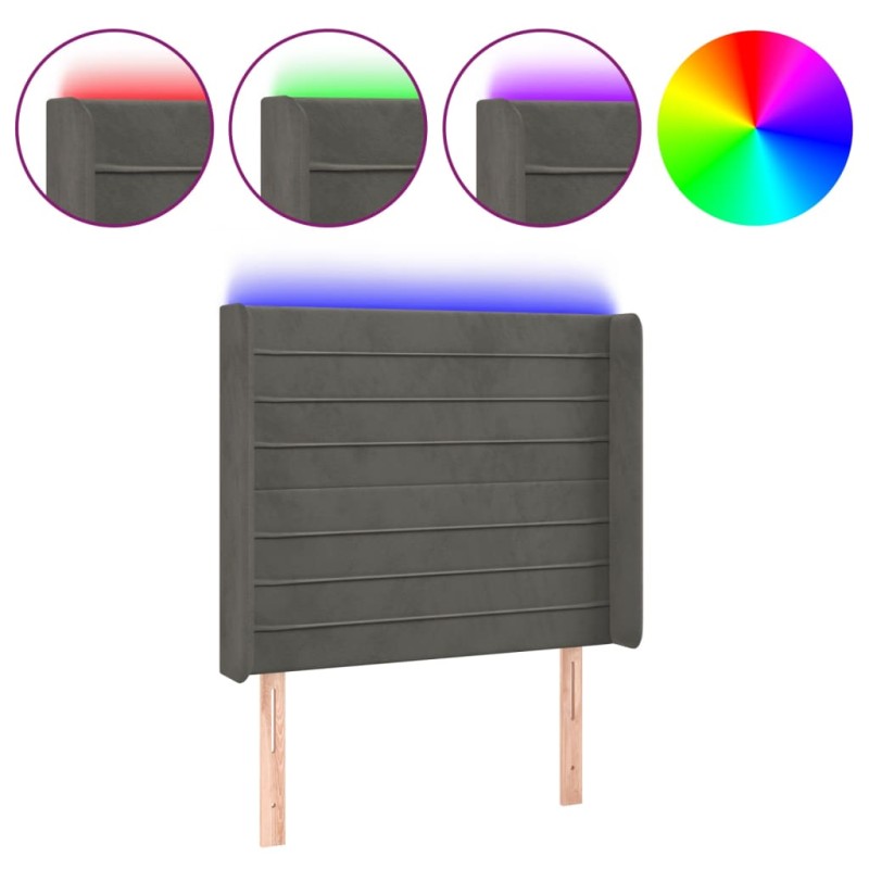 vidaXL Cabecero con LED de terciopelo gris oscuro 83x16x118/128 cm vidaXL Cabecero con LED de terciopelo gris oscuro 83x16x118/128 cm