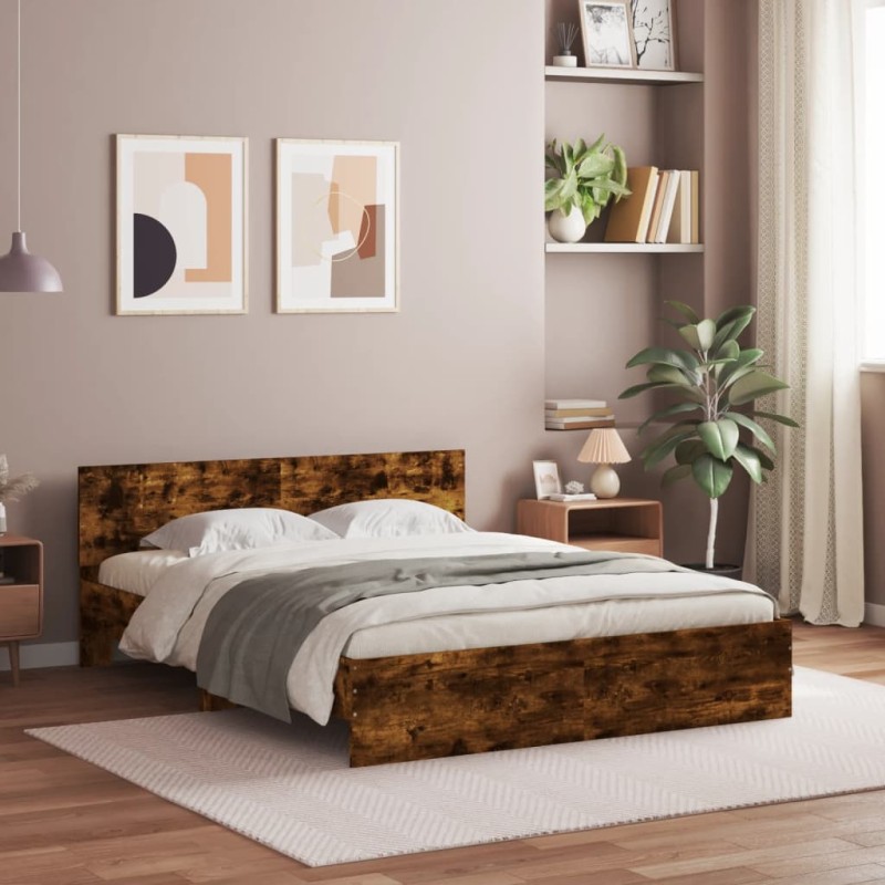 vidaXL Estructura de cama con cabecero roble ahumado 140x190 cm vidaXL Estructura de cama con cabecero roble ahumado 140x190 cm