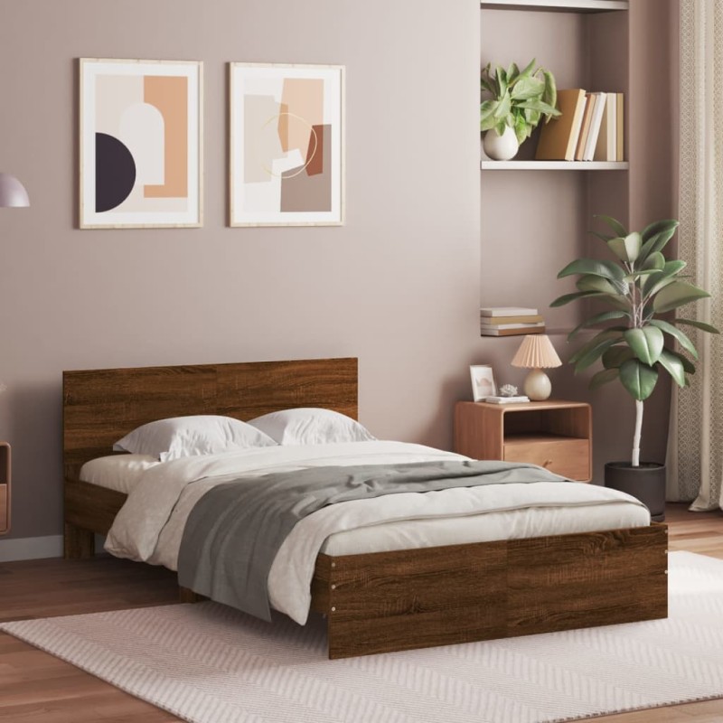 vidaXL Estructura de cama con cabecero marrón roble 120x190 cm vidaXL Estructura de cama con cabecero marrón roble 120x190 cm
