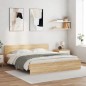 vidaXL Estructura de cama cabecero y luces LED roble Sonoma 200x200 cm vidaXL Estructura de cama cabecero y luces LED roble Sonoma 200x200 cm