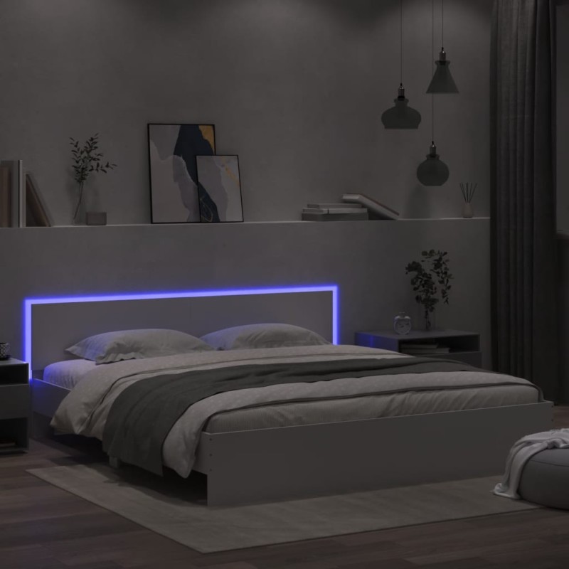 vidaXL Estructura de cama con cabecero y luces LED blanca 200x200 cm vidaXL Estructura de cama con cabecero y luces LED blanca 200x200 cm