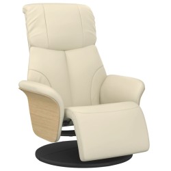 vidaXL Sillón reclinable con reposapiés cuero sintético color crema