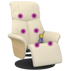 vidaXL Sillón reclinable masaje con reposapiés cuero sintético crema