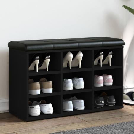 vidaXL Banco zapatero madera de ingeniería negro 82x32x50 cm
