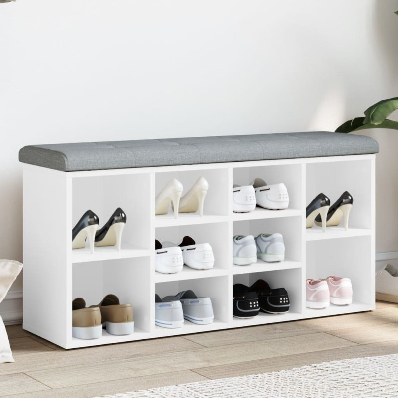 vidaXL Banco zapatero madera de ingeniería blanco 102x32x50 cm