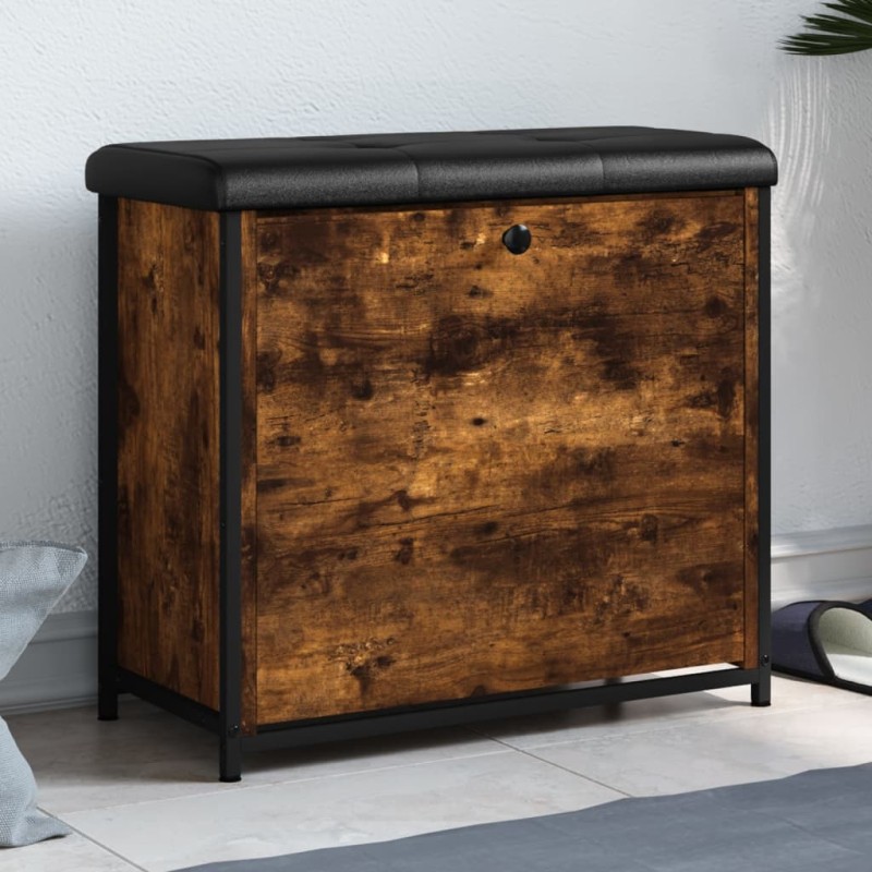 vidaXL Banco zapatero con cajón abatible roble ahumado 62x32x56 cm vidaXL Banco zapatero con cajón abatible roble ahumado 62x32x56 cm