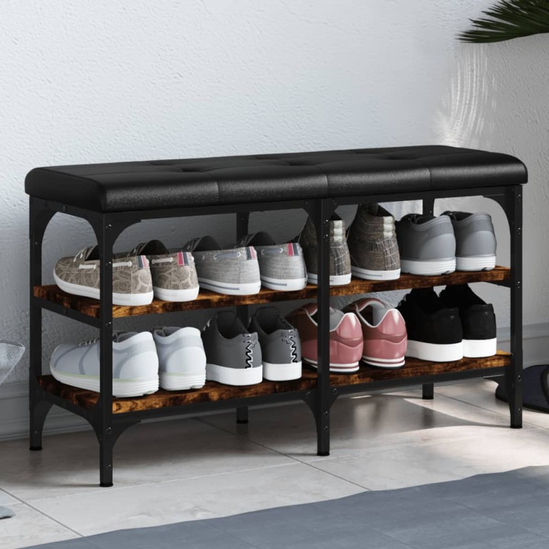 vidaXL Banco zapatero madera de ingeniería roble ahumado 82x32x47 cm