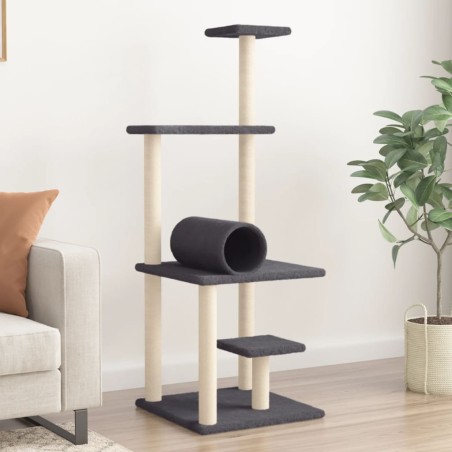 vidaXL Rascador para gatos con postes de sisal gris oscuro 136 cm