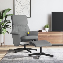 vidaXL Sillón reclinable de masaje con reposapiés tela gris claro