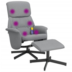 vidaXL Sillón reclinable de masaje con reposapiés tela gris claro