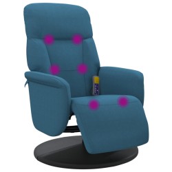 vidaXL Sillón reclinable de masaje con reposapiés terciopelo azul