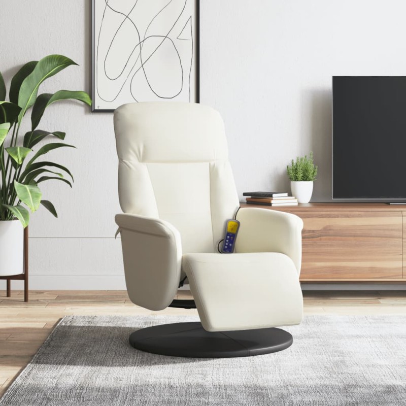 vidaXL Sillón reclinable masaje con reposapiés terciopelo color crema vidaXL Sillón reclinable masaje con reposapiés terciopelo color crema
