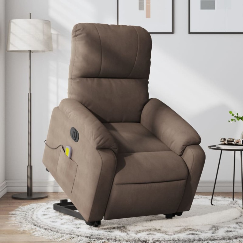 vidaXL Sillón masaje eléctrico reclinable elevable tela marrón vidaXL Sillón masaje eléctrico reclinable elevable tela marrón