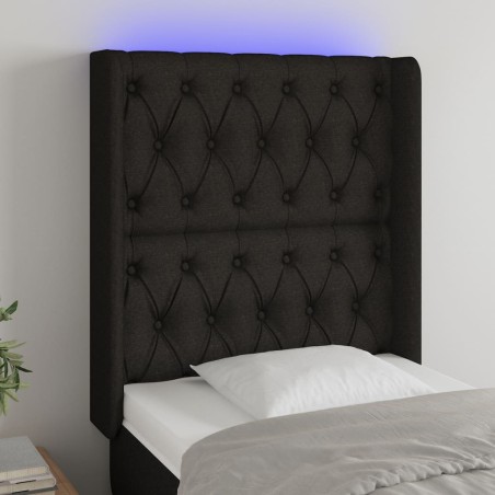 vidaXL Cabecero con LED de tela negro 83x16x118/128 cm