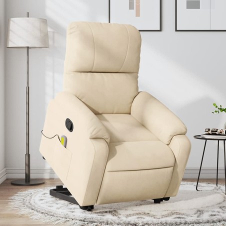 vidaXL Sillón reclinable de masaje elevable tela de microfibra crema