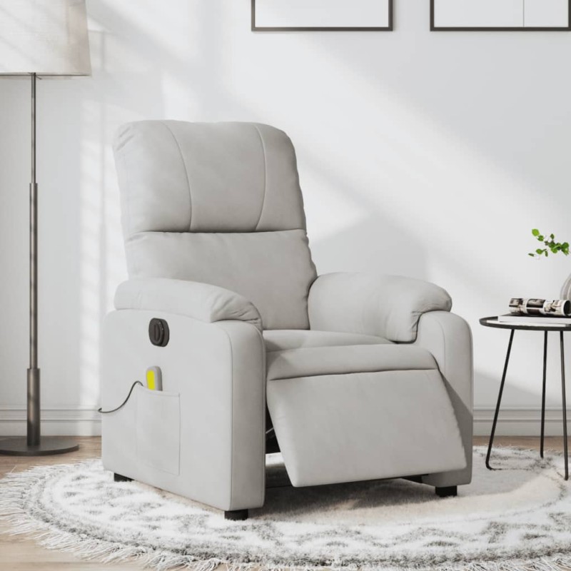 vidaXL Sillón reclinable masaje eléctrico tela microfibra gris claro vidaXL Sillón reclinable masaje eléctrico tela microfibra gris claro