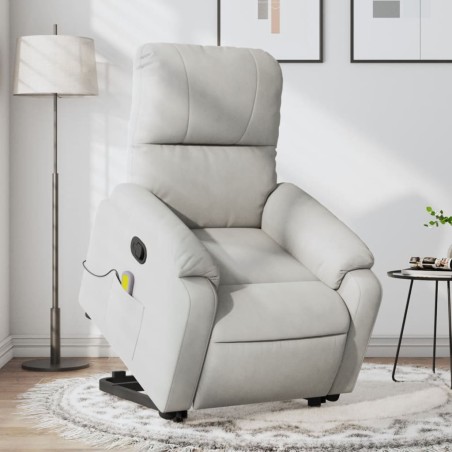 vidaXL Sillón reclinable de masaje elevable tela microfibra gris claro