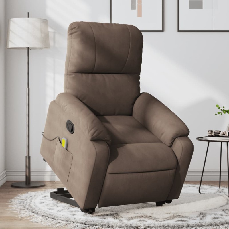 vidaXL Sillón reclinable de masaje elevable tela de microfibra marrón vidaXL Sillón reclinable de masaje elevable tela de microfibra marrón