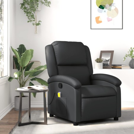 vidaXL Sillón reclinable de masaje cuero auténtico negro