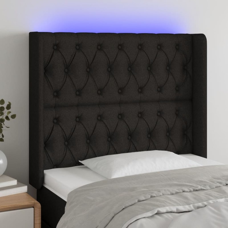 vidaXL Cabecero con LED de tela negro 103x16x118/128 cm vidaXL Cabecero con LED de tela negro 103x16x118/128 cm
