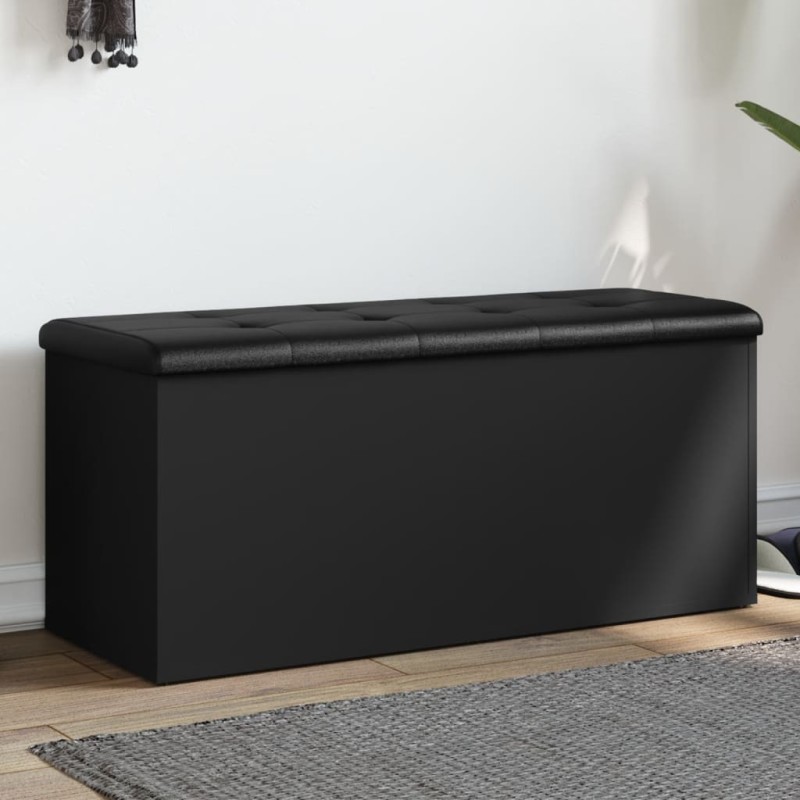 vidaXL Banco con almacenaje madera de ingeniería negro 102x42x45 cm vidaXL Banco con almacenaje madera de ingeniería negro 102x42x45 cm