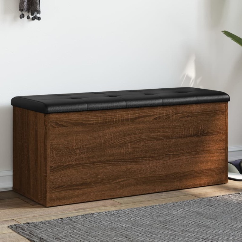 vidaXL Banco con almacenaje madera ingeniería roble marrón 102x42x45cm vidaXL Banco con almacenaje madera ingeniería roble marrón 102x42x45cm