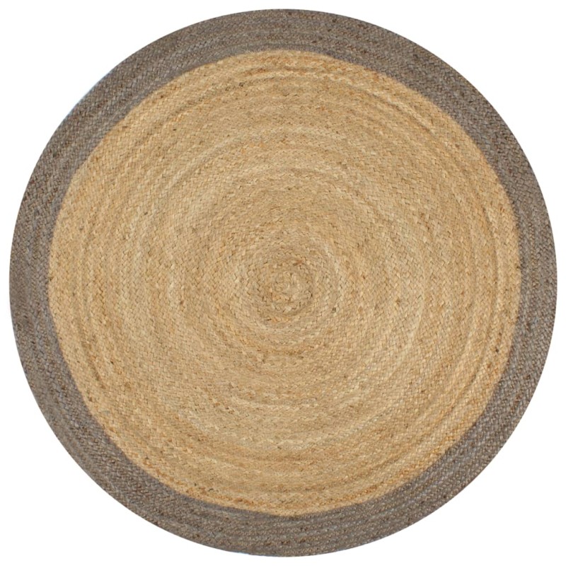 vidaXL Alfombra hecha a mano de yute con borde gris 120 cm vidaXL Alfombra hecha a mano de yute con borde gris 120 cm