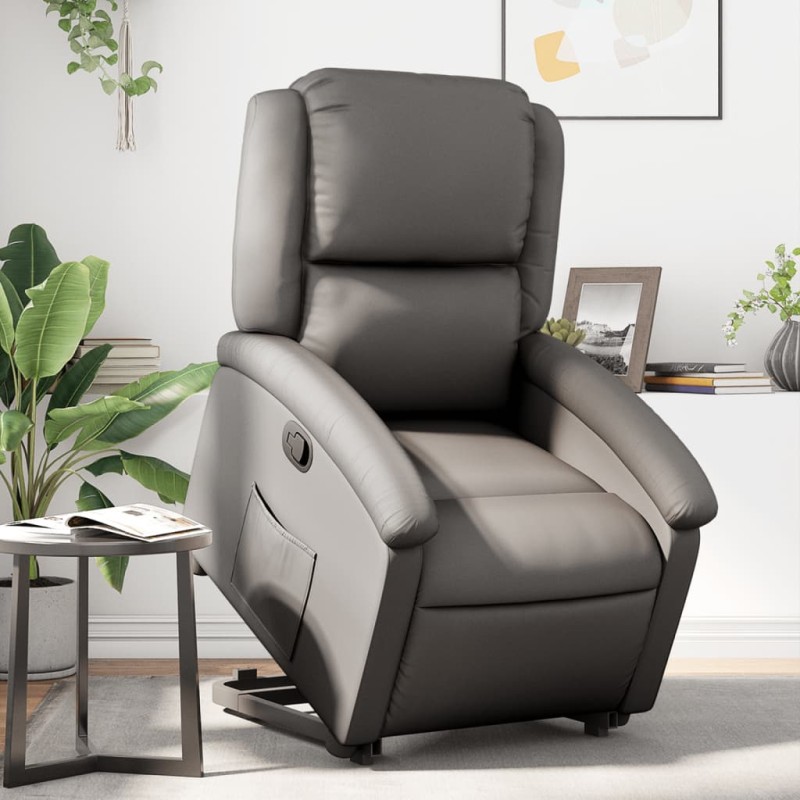 vidaXL Sillón reclinable elevable cuero auténtico gris vidaXL Sillón reclinable elevable cuero auténtico gris