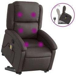 vidaXL Sillón reclinable masaje elevable cuero auténtico marrón oscuro