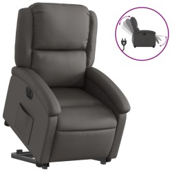 vidaXL Sillón reclinable eléctrico elevable cuero auténtico gris