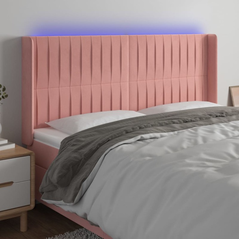 vidaXL Cabecero con LED de terciopelo rosa 203x16x118/128 cm vidaXL Cabecero con LED de terciopelo rosa 203x16x118/128 cm