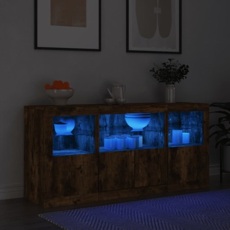 vidaXL Aparador con luces LED roble ahumado 142,5x37x67 cm