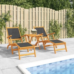 vidaXL Sillas de jardín con reposapiés 2 uds madera acacia y textilene