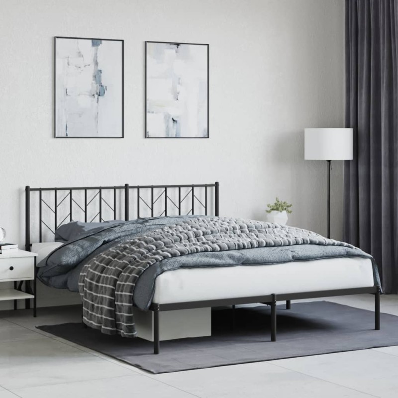 vidaXL Estructura de cama con cabecero metal negro 160x200 cm vidaXL Estructura de cama con cabecero metal negro 160x200 cm