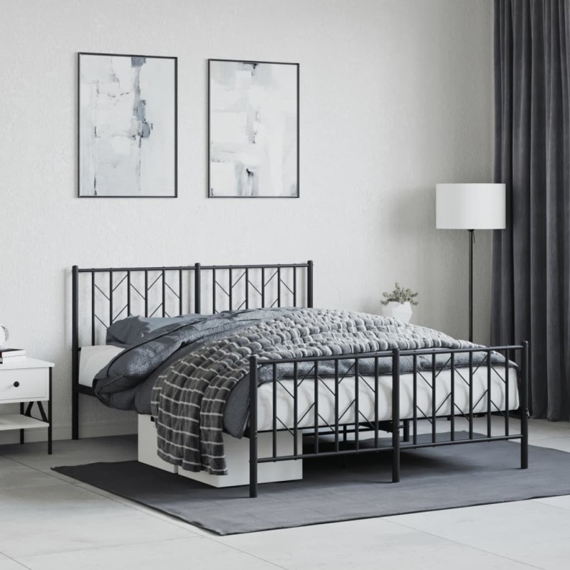 vidaXL Estructura de cama cabecero y pie de cama metal negro 135x190cm vidaXL Estructura de cama cabecero y pie de cama metal negro 135x190cm