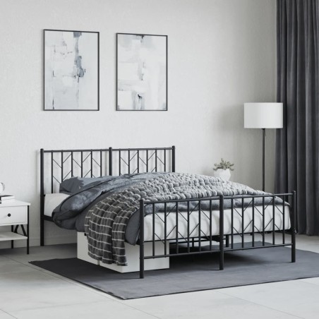 vidaXL Estructura de cama cabecero y pie de cama metal negro 135x190cm