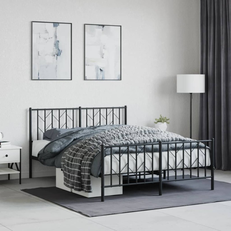 vidaXL Estructura de cama cabecero y pie de cama metal negro 140x200cm vidaXL Estructura de cama cabecero y pie de cama metal negro 140x200cm